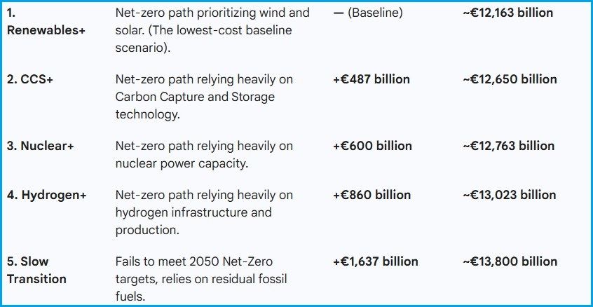 eu energy system 2050 scenarios costs hitachi study