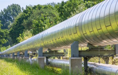Huge metal gas pipeline transporting gas