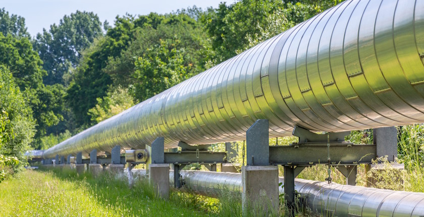 Huge metal gas pipeline transporting gas