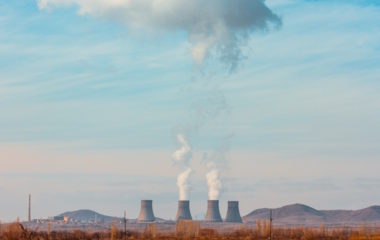 Metsamor Nuclear Power Plant surrounded by high mountains in Armenia