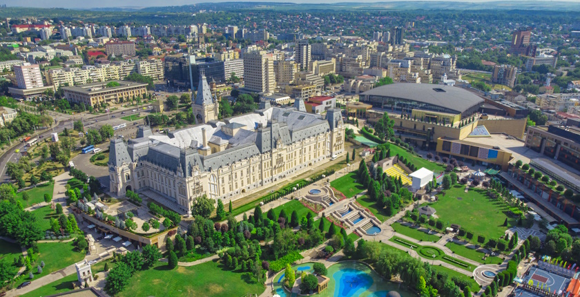 Iasi city view of Culture Palace. Aerial scene, Romania