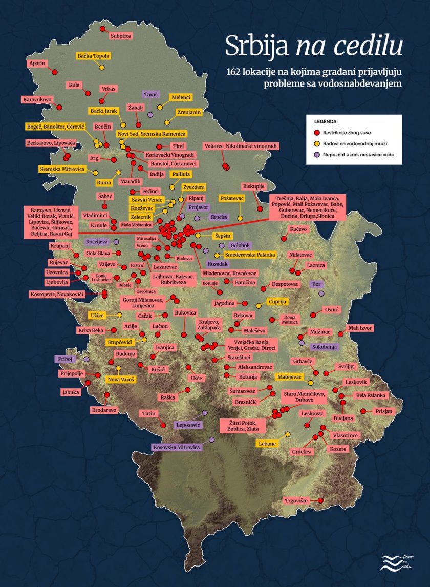 Srbija na cedilu mapa, nestasica vode u 2026
