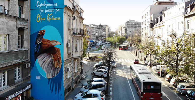 Giant Belgrade mural calls for protection of eastern imperial eagle in Serbia