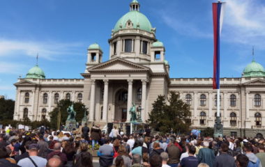 Activists gather at Ecological Uprising in front of Serbian parliament
