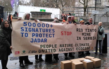 rio tinto protest london AGM jadar lithium serbia signatures