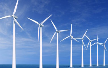 Wind turbines on the sea.