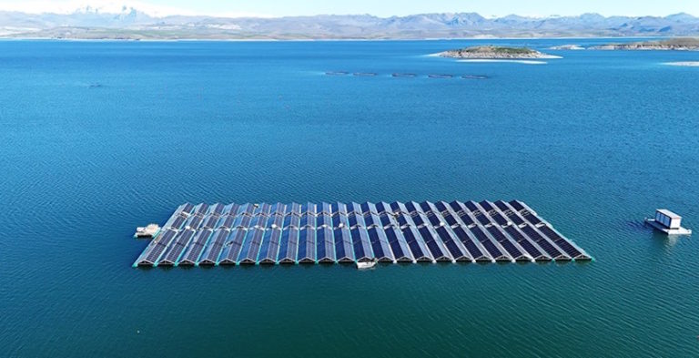 Turkey's first floating solar power plant installed on irrigation reservoir