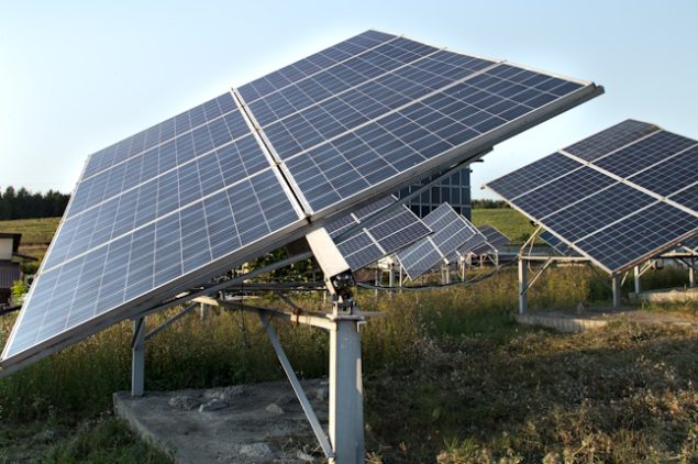 photovoltaics in solar power station energy from natural. Close-up.