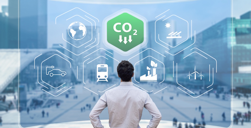 Reduce Carbon Dioxide Emissions to Limit Global Warming and Climate Change. Commitment to Paris Agreement to Lower CO2 levels with Sustainable Development as Renewable Energy and Electric Vehicles